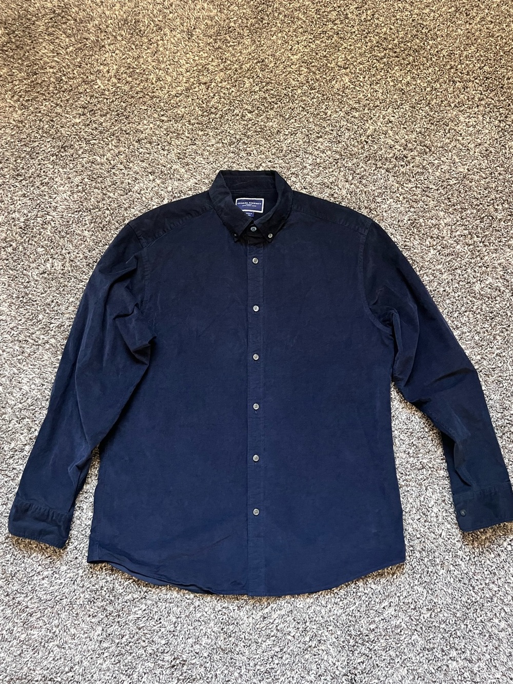 Charles Tyrwhitt Navy Corduroy Long-Sleeve Button-Down Shirt